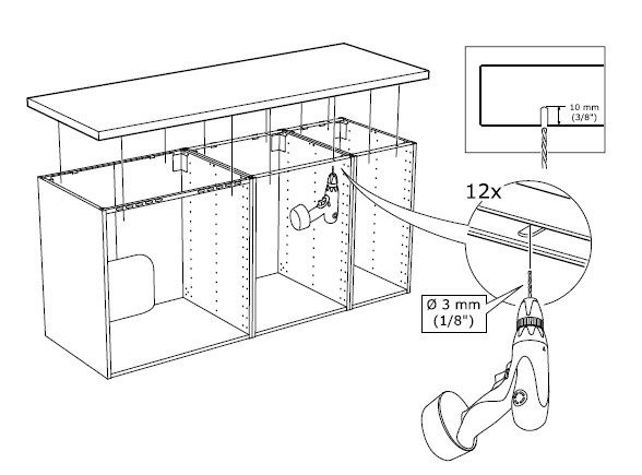 Fixation du plan de travail de la cuisine.