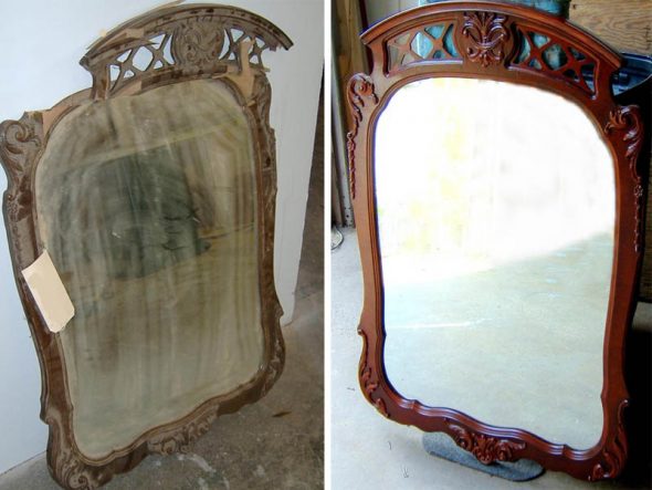Transformation d'un miroir ancien après restauration.