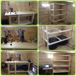 Etagères de garage en bois.