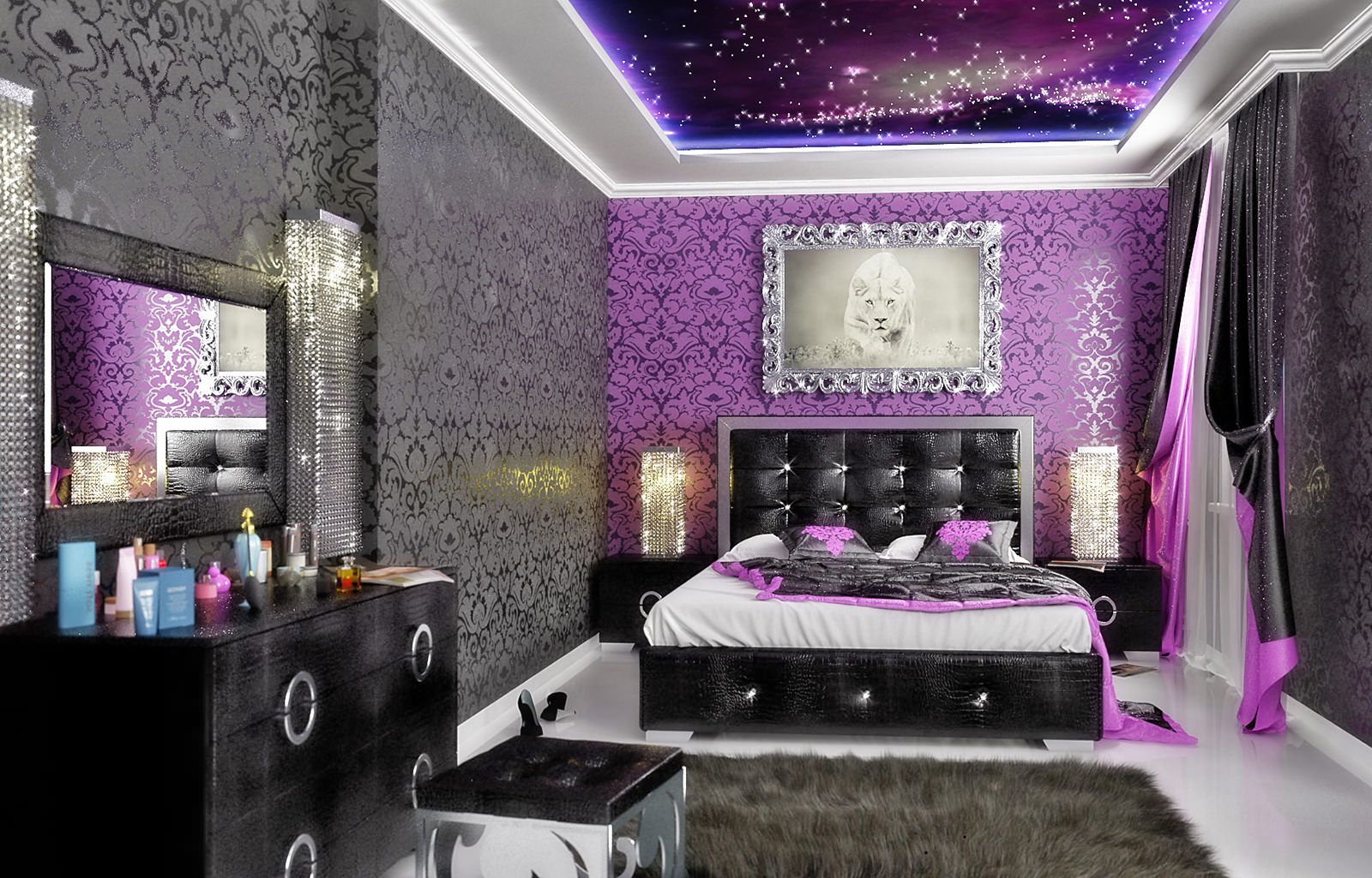 Option pour une décoration de chambre violette.