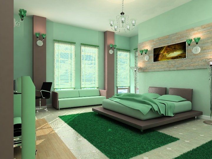 Chambre aux tons verts.