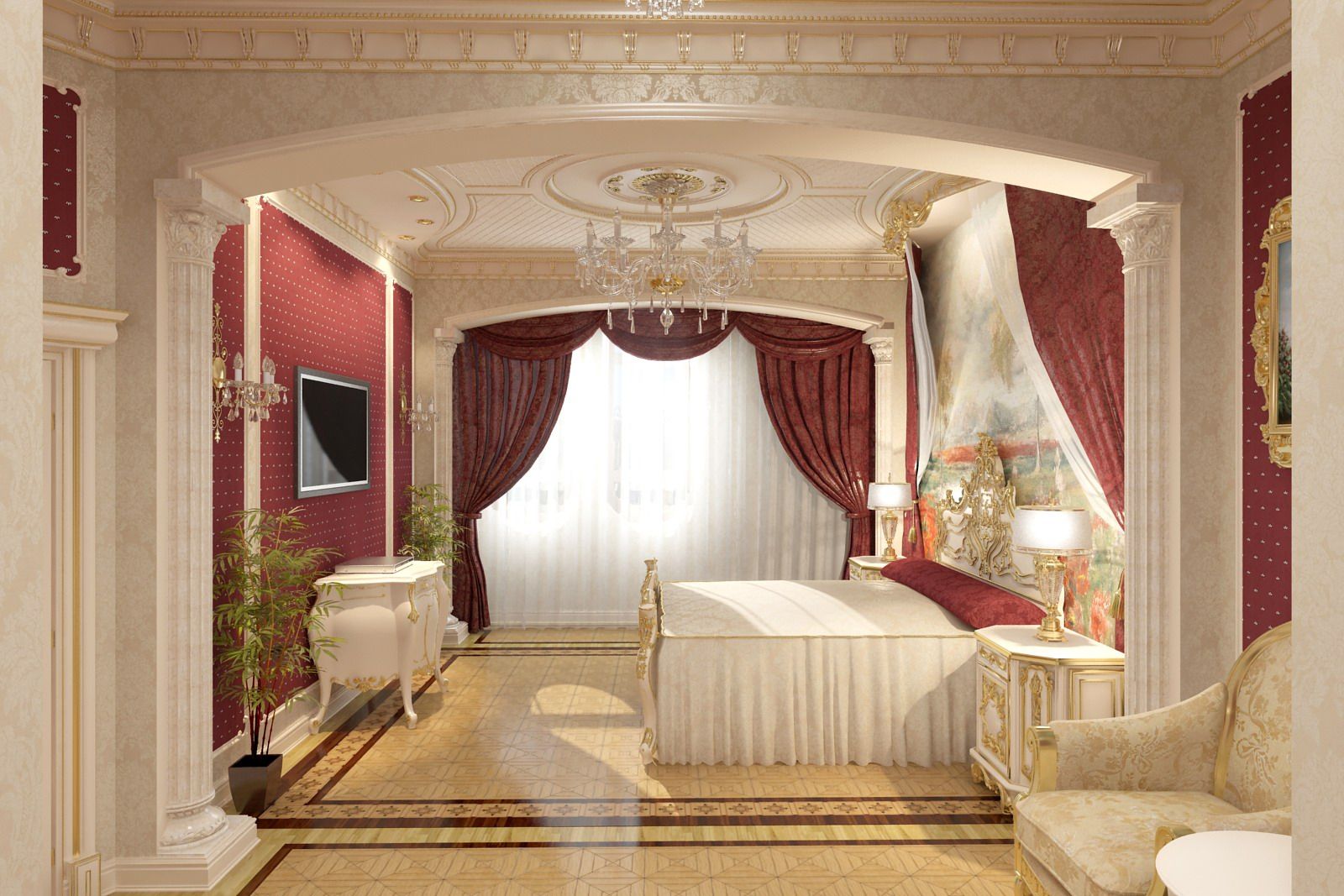 La combinaison du blanc et du bordeaux à l'intérieur.