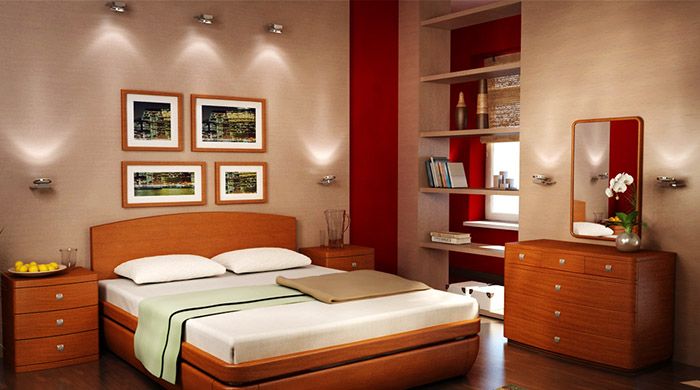 Possibilité de placer des appliques au dessus du lit.