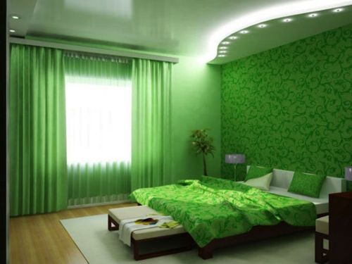 Rideaux verts à l'intérieur de la chambre