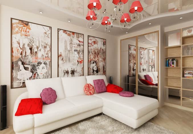 Intérieur avec canapé lit d'angle.