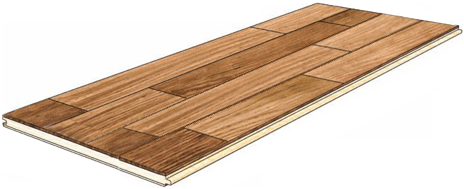 Planche de parquet à quatre frises.
