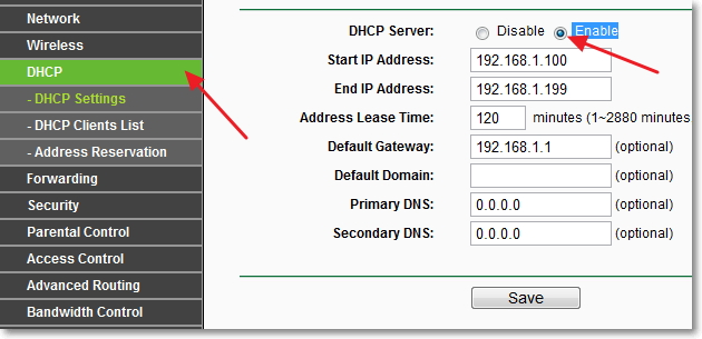 Méthodes pour activer et désactiver le serveur DHCP
