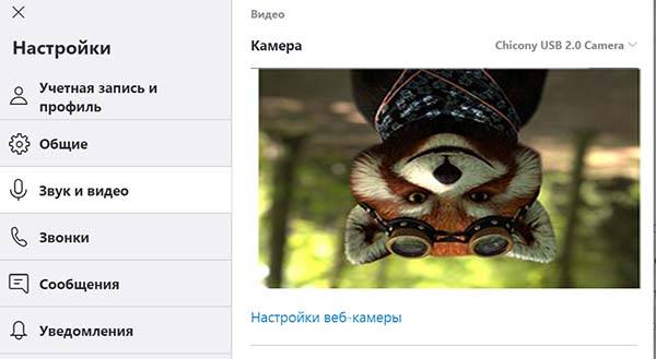 Caméra à l'envers sur Skype.