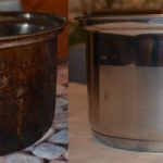 La poêle avant et après le nettoyage.