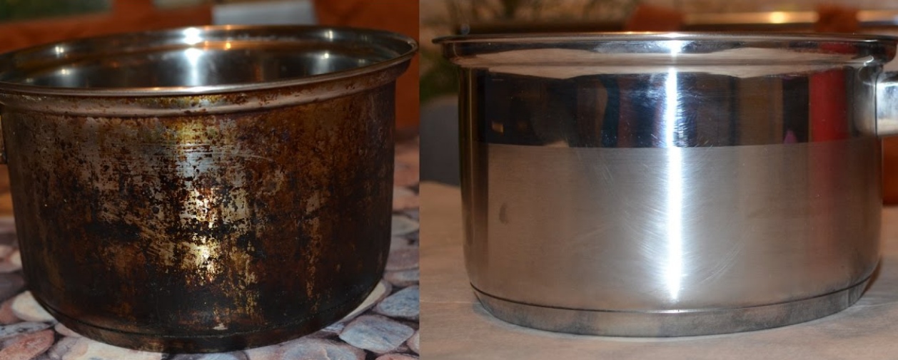 La poêle avant et après le nettoyage.