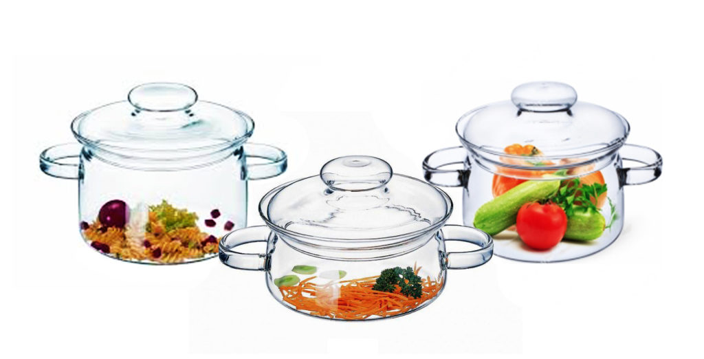 Casseroles en verre ignifuge.