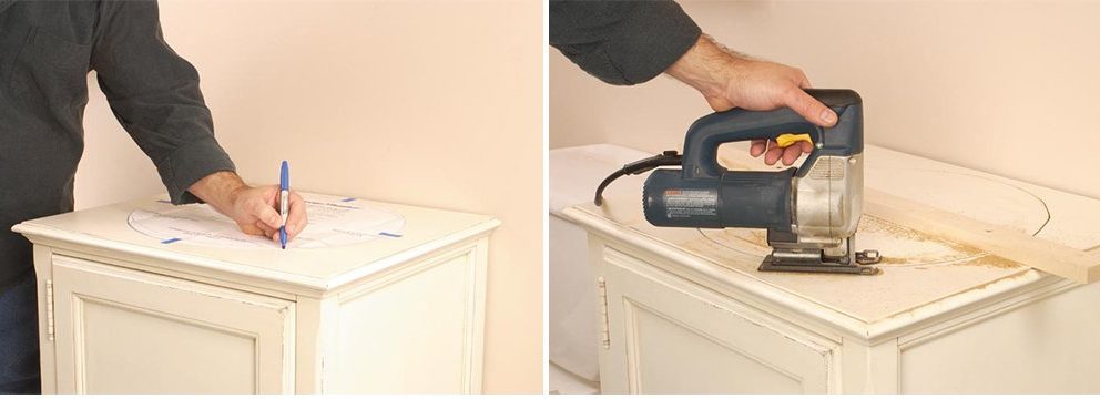 Installation d'un évier intégré.