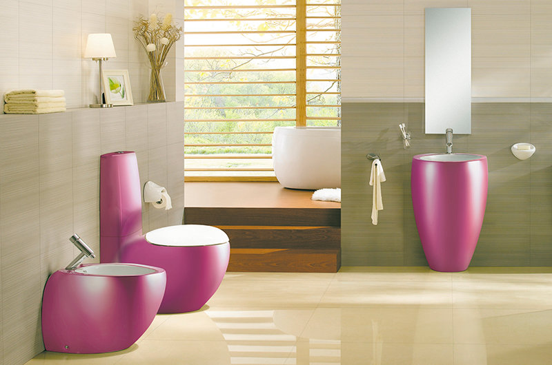 Toilettes colorées à l'intérieur.