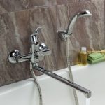 Mitigeur bain/douche monocommande avec bec long et pomme de douche.