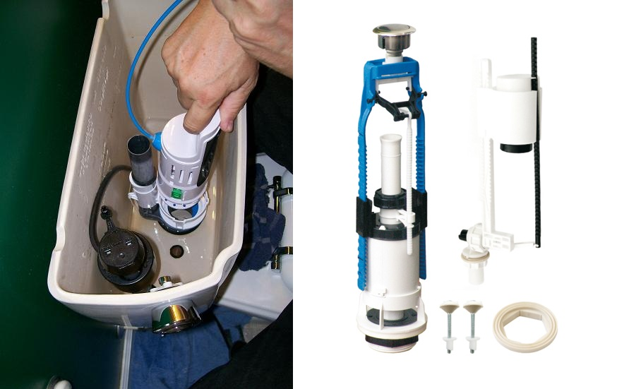 installation de robinetterie de toilettes compacte.