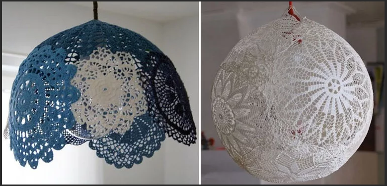 lampe lustre faite de serviettes tricotées