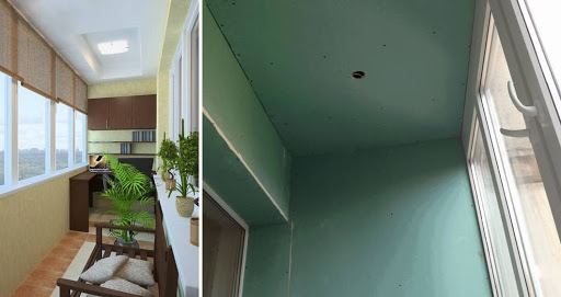 plafond en plaques de plâtre sur le balcon