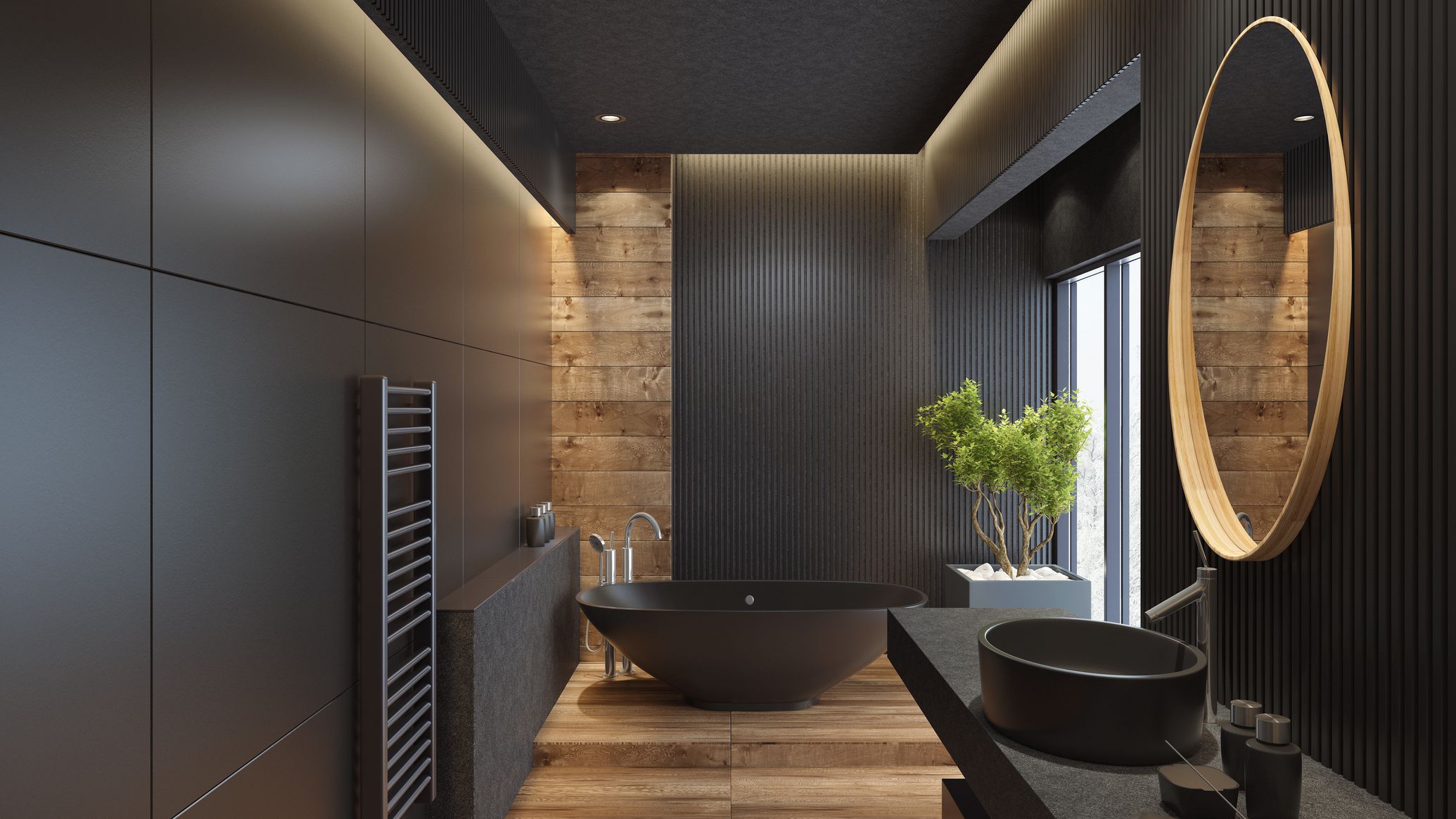 salle de bain noire dans un style minimaliste