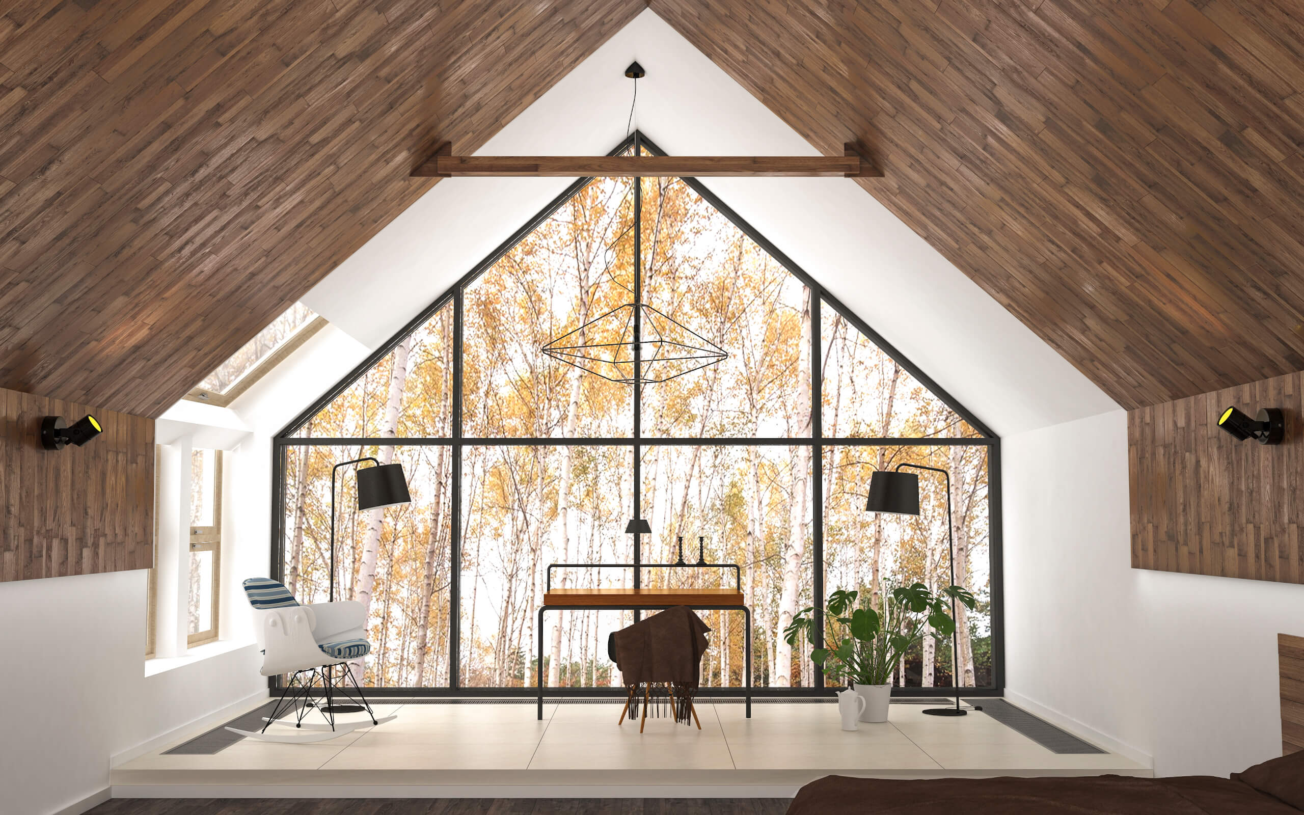 plafond de la chambre en panneaux MDF