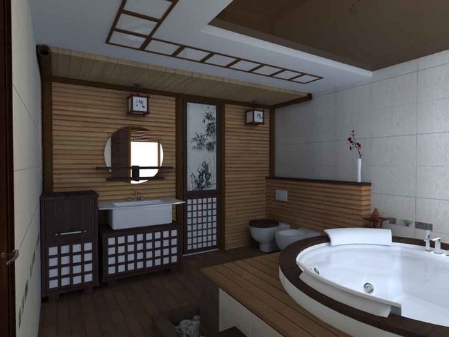 Salle de bains de style japonais.