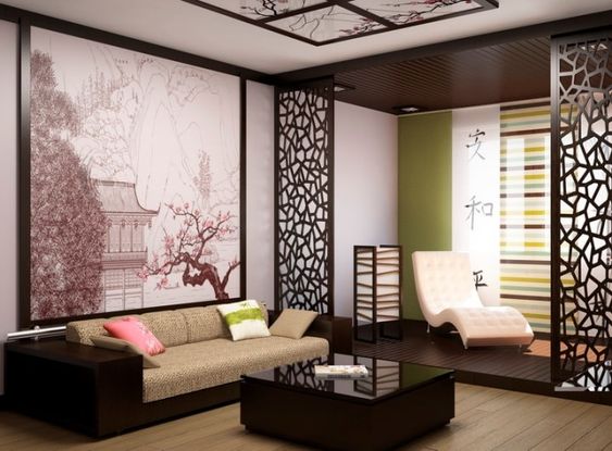 Canapé dans un intérieur asiatique.