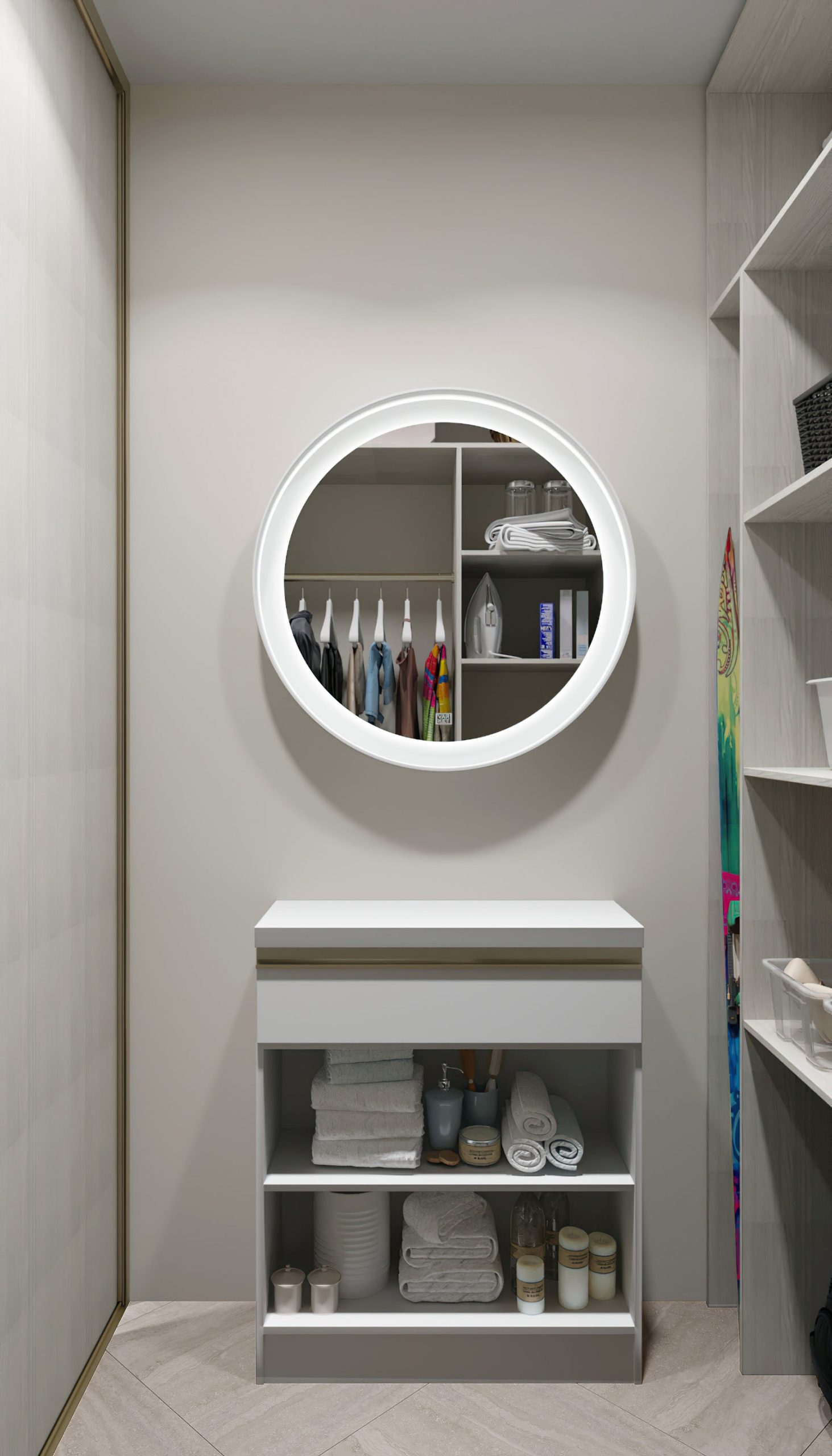 Ranger une planche à repasser derrière un meuble