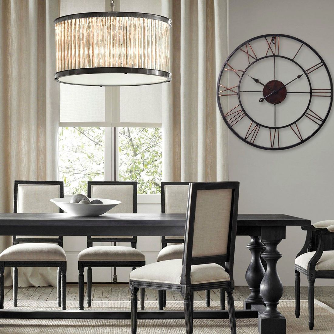 Vente chaude-Extra-Large-Vintage-Style-Statement-Métal-Horloge-murale-Country-Style-Chocolat-couleur